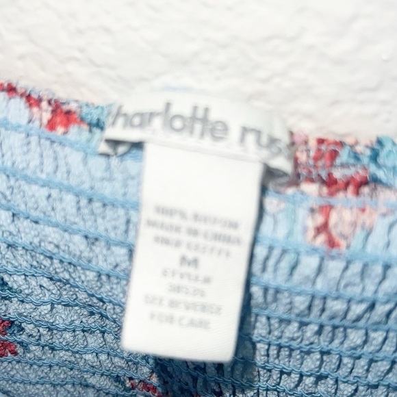 Charlotte Russe Blue Floral Bow Tank Top Keyhole Front Summer Mini Dress - Picture 5 of 9